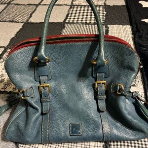Dooney & Bourke Blue Leather Handbag 
Florentine domed buckle satchel.